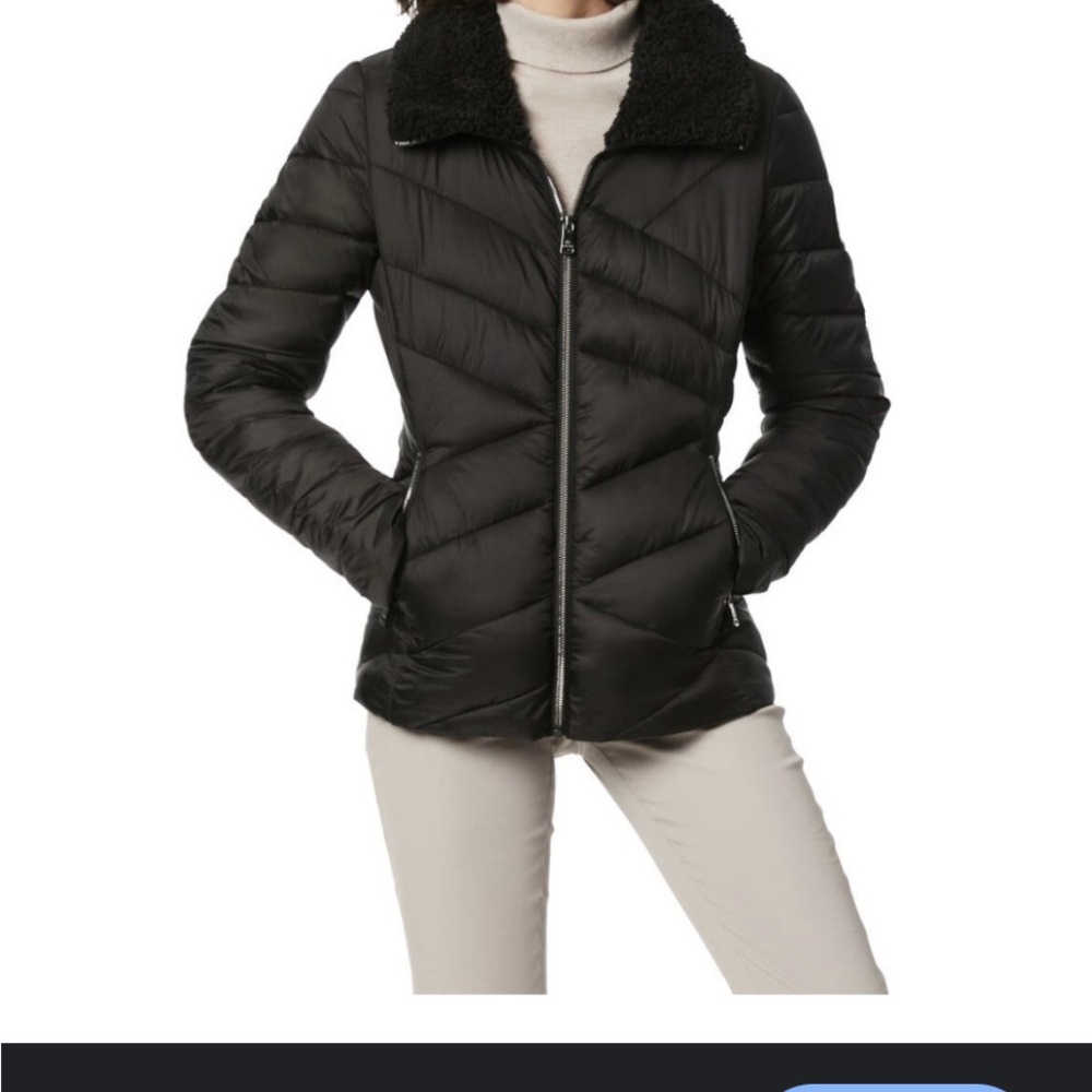 Bernardo Black Puffer Jacket with Shearling Collar